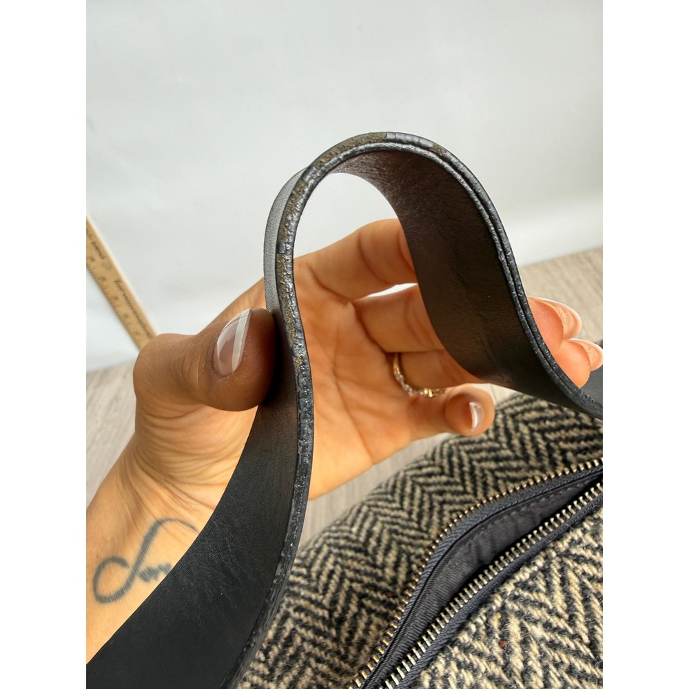 Banana Republic Wool Herringbone Hobo Bag Leather Tweed Shoulder Purse Academia - Picture 8 of 12